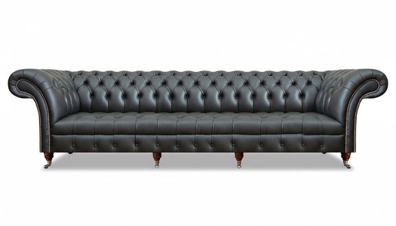 Sofa Viersitzer Couch Schwarz Leder Polstermöbel Chesterfield Einrichtung