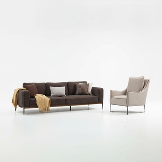Sofagarnitur 2 Sitzer Sessel Zweisitzer Grau Stoff Sofas Modern Design