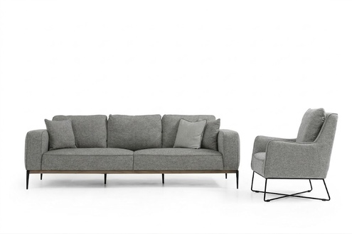 Sofagarnitur 2 Sitzer Sessel Zweisitzer Stoff Sofas Modern Design Grau