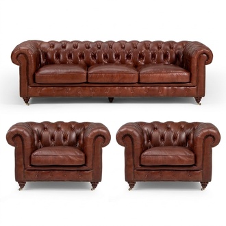 Sofagarnitur 3+1+1 Sitzers Klassische Luxus Chesterfield Sofa Leder Couch