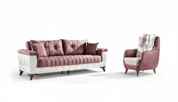 Sofagarnitur 3+1 Sitz Garnitur Set Sofas Sessel Holz Textil Couchgarnitur