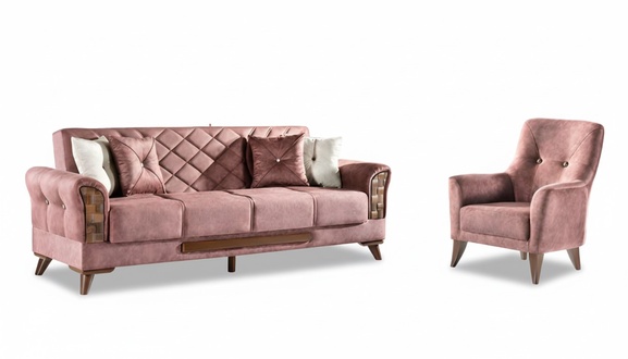 Sofagarnitur 3+1 Sitz Garnitur Set Sofas Sessel Holz Textil Polster