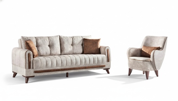 Sofagarnitur 3+1 Sitzer Garnitur Set Sofa Sessel Holz Textil Couchgarnitur