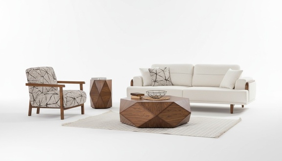 Sofagarnitur 3+1 Sitzer Modern Creme Holzgestell Wohnzimmer Komfort Design