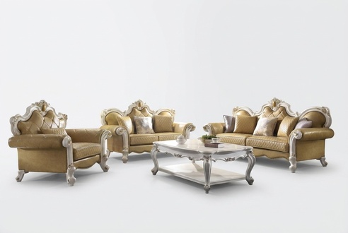 Sofagarnitur 3+2+1 Sitz Couchtisch Set Sofa Polster Couch Leder 4tlg. Set Barock