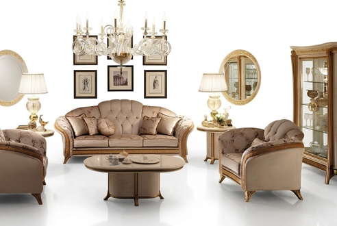 Sofagarnitur 321 Sitzer 2x Beistelltisch Couchtisch Vitrine 7tlg. Wohnzimmer Set