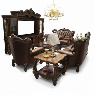 Sofagarnitur 321 Sitzer Sofa Couch Leder Garnitur Polster Set Holz Barock Rokoko
