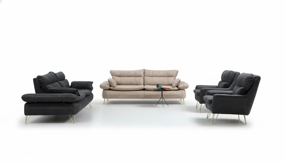 Sofagarnitur 3+3+1+1 Sitzer Garnitur Schwarz Sofa Sessel Sofas Set 4tlg
