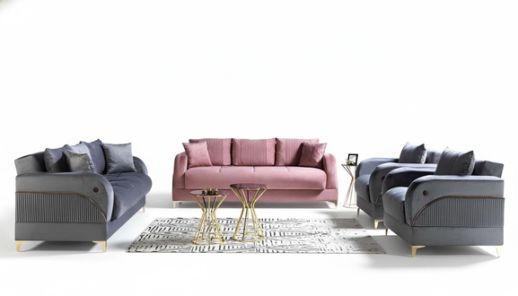 Sofagarnitur 4 Stück Textil Modern Komplett Sessel Sofa 3 Sitzer Luxus