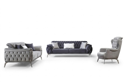 Sofagarnitur 3+3+1 Sitzer Blau Sessel Luxus Chesterfield Einrichtung