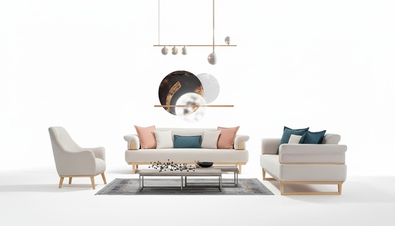 Sofagarnitur 3+3+1 Sitzer Garnitur Set Sofas Sessel Holz mit Textil