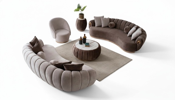 Sofagarnitur 3+3+1 Sitzer Set Komplett Textil Couch Holz Modern Wohnzimmer