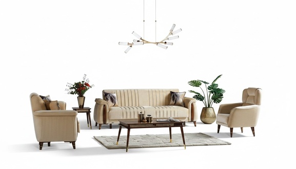 Sofagarnitur 3+3+1 Sitzer Wohnzimmer Set Komplett Sofa Sessel Beige