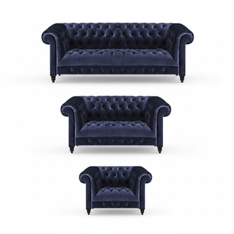 Sofagarnitur 3tlg Blau Chesterfield Einrichtung Wohnzimmer Komplett Set Neu