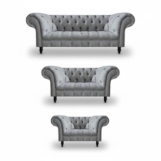 Sofagarnitur 3tlg Grau Sofas 3+2+1 Garnitur Luxuriöse Chesterfield Möbel