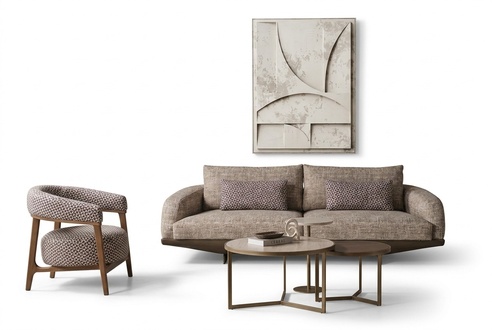 Sofagarnitur 3 Sitzer Garnitur Design Couch Sessel Braun Polster Design Luxus