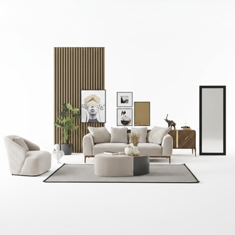 Sofagarnitur 3 Sitzer Sessel Dreisitzer Weiß Modern Stoff Polyester