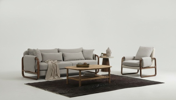 Sofagarnitur 41 Sitzer Sessel Viersitzer Modern Stoff Grau Set Design