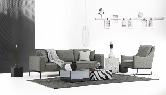 Sofagarnitur 4 Sitzer Sessel Viersitzer Stoff Sofas Modern Design Grau