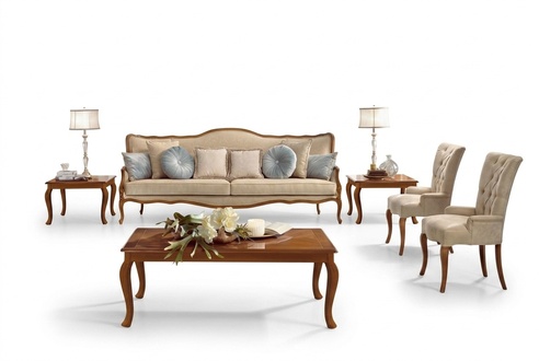 Sofagarnitur 6tlg. Klassische Möbel Sofa Sessel Beistell Tisch Couchtisch Massive Holz