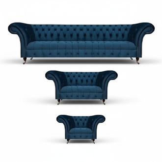 Sofagarnitur Blau Luxus Komplett 3tlg Sitzmöbel Chesterfield Polster Sitz Neu