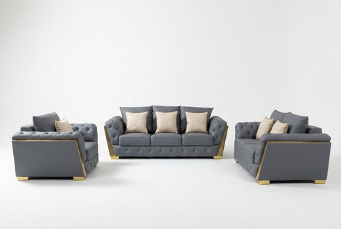 Sofagarnitur Chesterfield Couch Set 3+2+1 Stoff Sofa Couchen 3tlg. Möbel