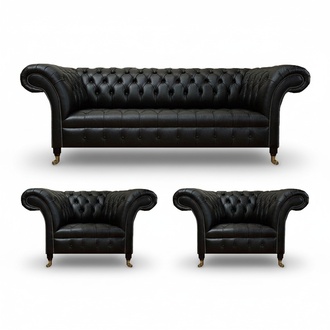 Sofagarnitur Komplett 3tlg 2x Sessel Luxus Dreisitze Sofa Couch Wohnzimmer