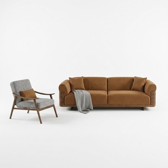 Sofagarnitur Komplette Polstersofa Braun Dreisitzer Sessel Modern 3tlg