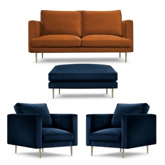 Sofagarnitur Orange Hocker Sessel Kreative Möbel Textil Stoff Wohnzimmer Gruppe