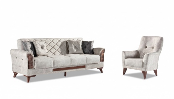 Sofagarnitur Polster Couchen Möbel Set 2tlg 3-Sitzer Sofa Sessel Grau Textil