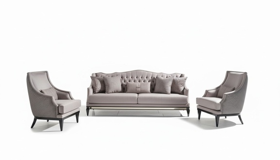 Sofagarnitur Sofa 3 Sessel Stoffsofa Grau 3tlg Dreisitzer Polstersofa