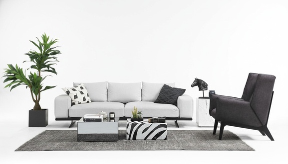 Sofagarnitur Sofa 3 Sitzer Sessel Dreisitzer Grau Modern Stoff Sitz