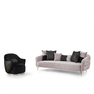Sofagarnitur Sofa 3 Sitzer Sessel Dreisitzer Stoff Weiß Polyester Set
