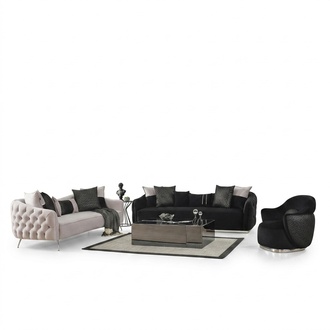 Sofagarnitur Sofa Sessel 431 Sitzer Stoff Luxus Sofas Weiß Schwarz