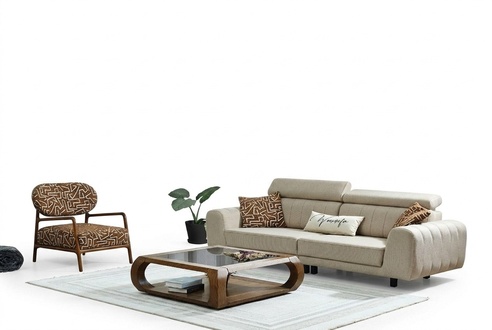 Sofagarnitur Stoffsofa Polstersofa Dreisitzer Sessel Beige Sofa 2tlg