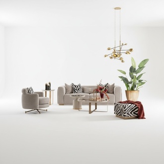 Sofagarnitur Viersitzer Sessel Stoffsofa Polstersofa Grau Set 3tlg