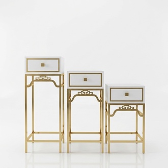 Ständer Konsolen Tisch Säule Design Regal  Holz mit Edelstahl Hochglanz LLuxus