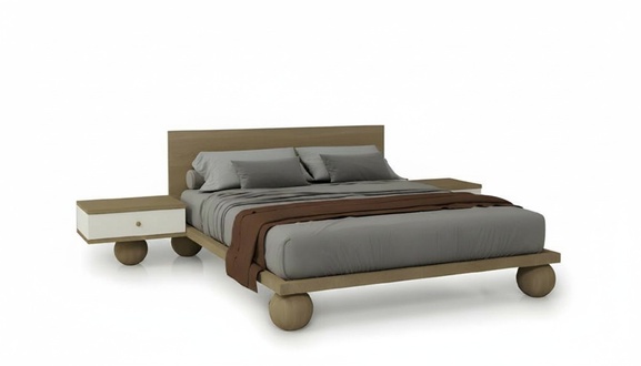 Stilvoll 2tlg. Schlafzimmer Set Design Hellbraun Bett 2x Nachttische Doppelbett