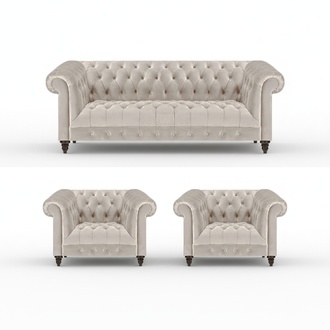 Stilvolle Chesterfield Couchgarnitur Moderne Textilcouch 2x Lehnsessel