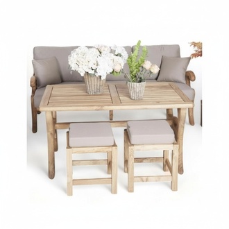 Stilvolle Set Gartenmöbel Sofa 3 Sitzer Sitzgruppen 2x Hocker Holz Esstisch