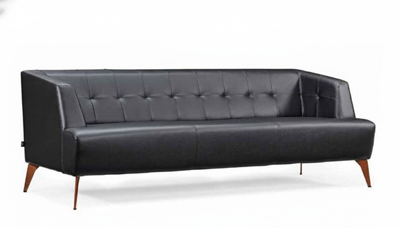 Stilvoller Schwarzer Dreisitzer Modernes Ledersofa Wohnzimmer Schlafsofa