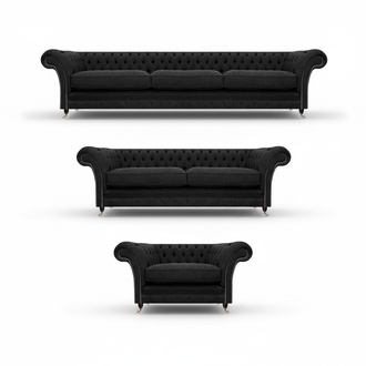 Stoff Textil Polstermöbel Schwarz Sofagarnitur Designer Komplett Chesterfield
