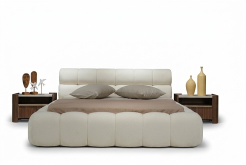 Stylisch Weiß Bett mit 2x Nachttische Modern Doppelbett Schlafzimergarniture