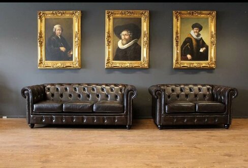 Chesterfield Sofagarnitur 3+2 Set Garnitur Sofa Polster Couch Echtes Rindsleder