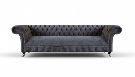 Textil Möbel Sofa Viersitzer Couch Grau Chesterfield Wohnzimmer Einrichtung