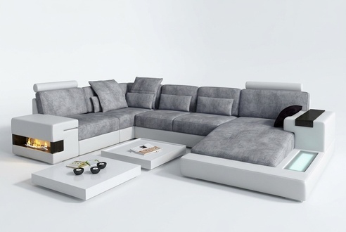 Textil Sofa USB Polster Eckcouch Garnitur Wohnlandschaft Ledersofa Design Couch