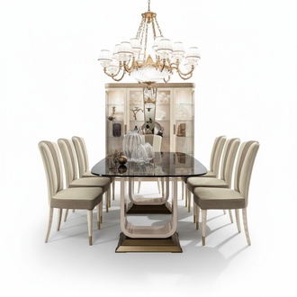 Tisch Esstisch Holz Esszimmer Garnitur 6x Stuhl Set Stühle Lehn Gruppe Italien