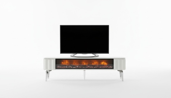TV-Lowboard weiße Spanplatte Metall-Luxusmöbel Kamin Wohnzimmer neu