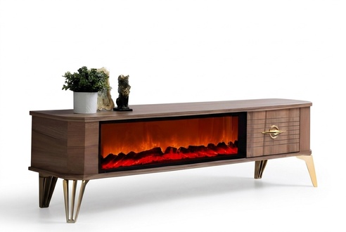 TV-Möbel mit Kamin und eleganten Beinen – ein moderner Akzent im Interieur