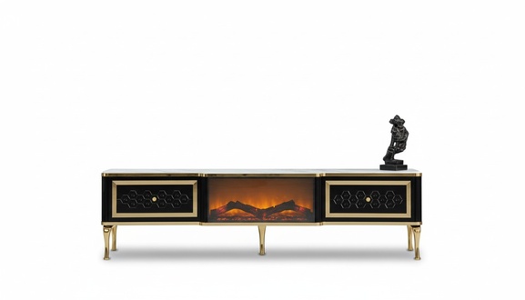 TV-Sideboard Kommode schwarz Kaminimitat Stilvolle Wohnzimmermöbel